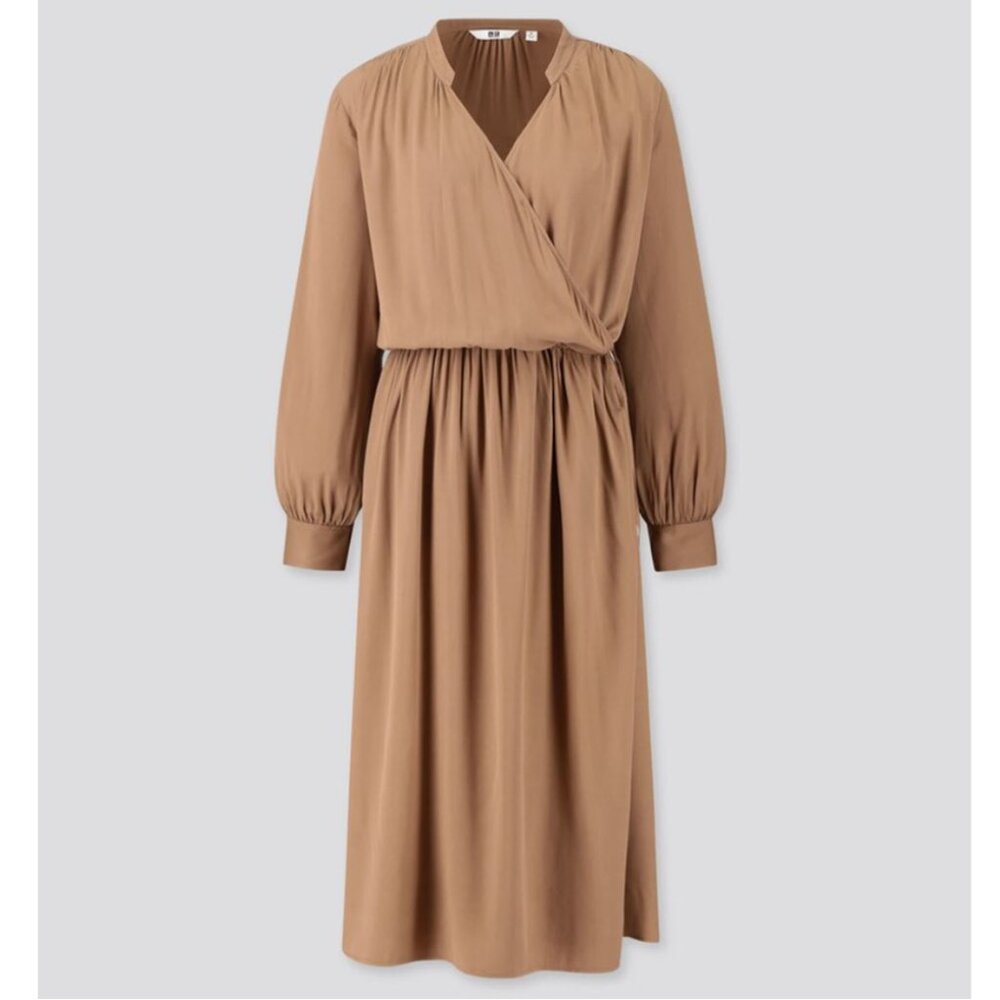 Uniqlo Tan Wrap-Style Midi Dress